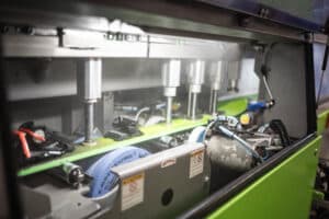 Ski tuning machine with precision equipment and tools for maintaining high-quality ski gear at Vista Bahn Ski Rentals.